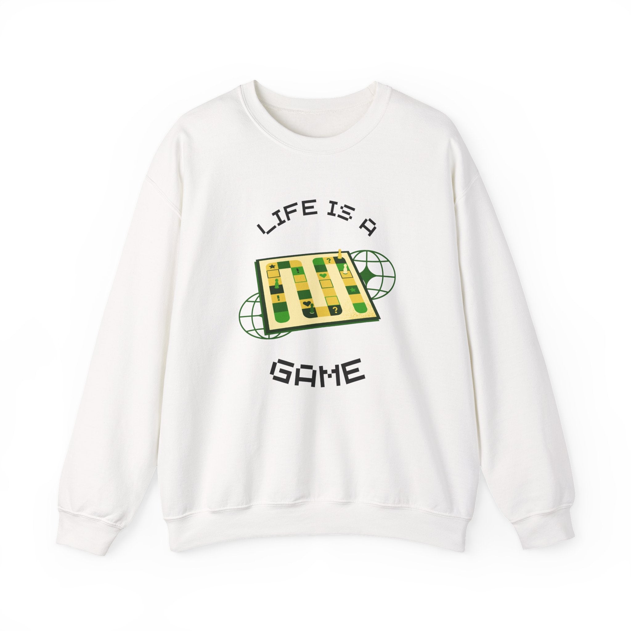 Game Board Life Is a Game Crewneck Sweatshirt, Casual Fun Gaming Sweatshirt