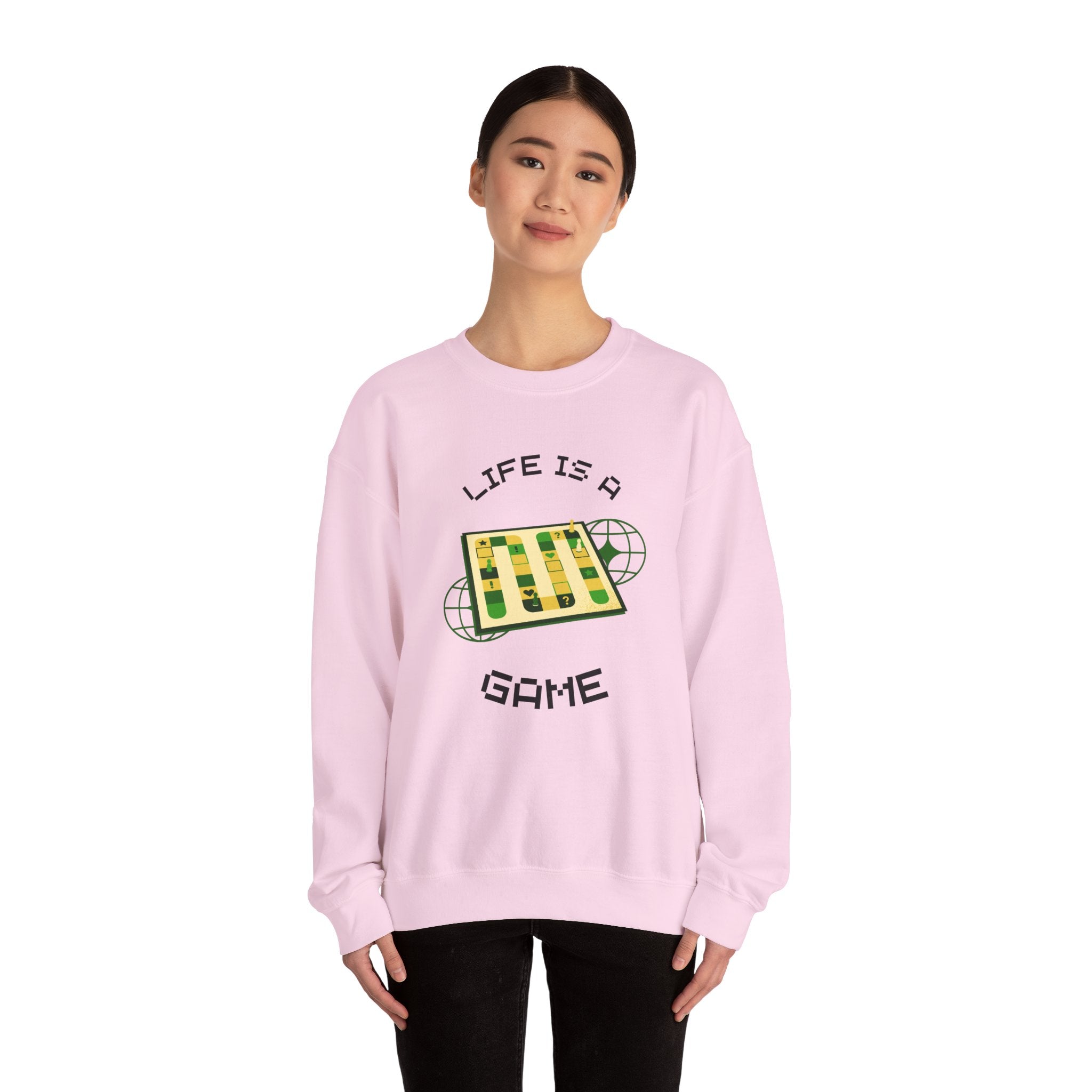Game Board Life Is a Game Crewneck Sweatshirt, Casual Fun Gaming Sweatshirt