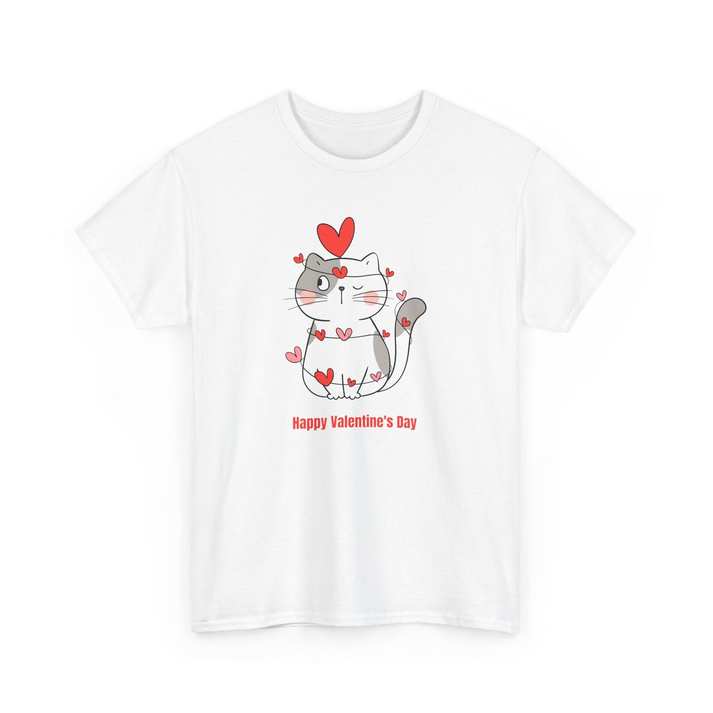 Valentine's Day Cat Tee Unisex Cotton T-Shirt for Pet Lovers Gifts for Her Cute Animal Graphic Shirt Valentine's Day