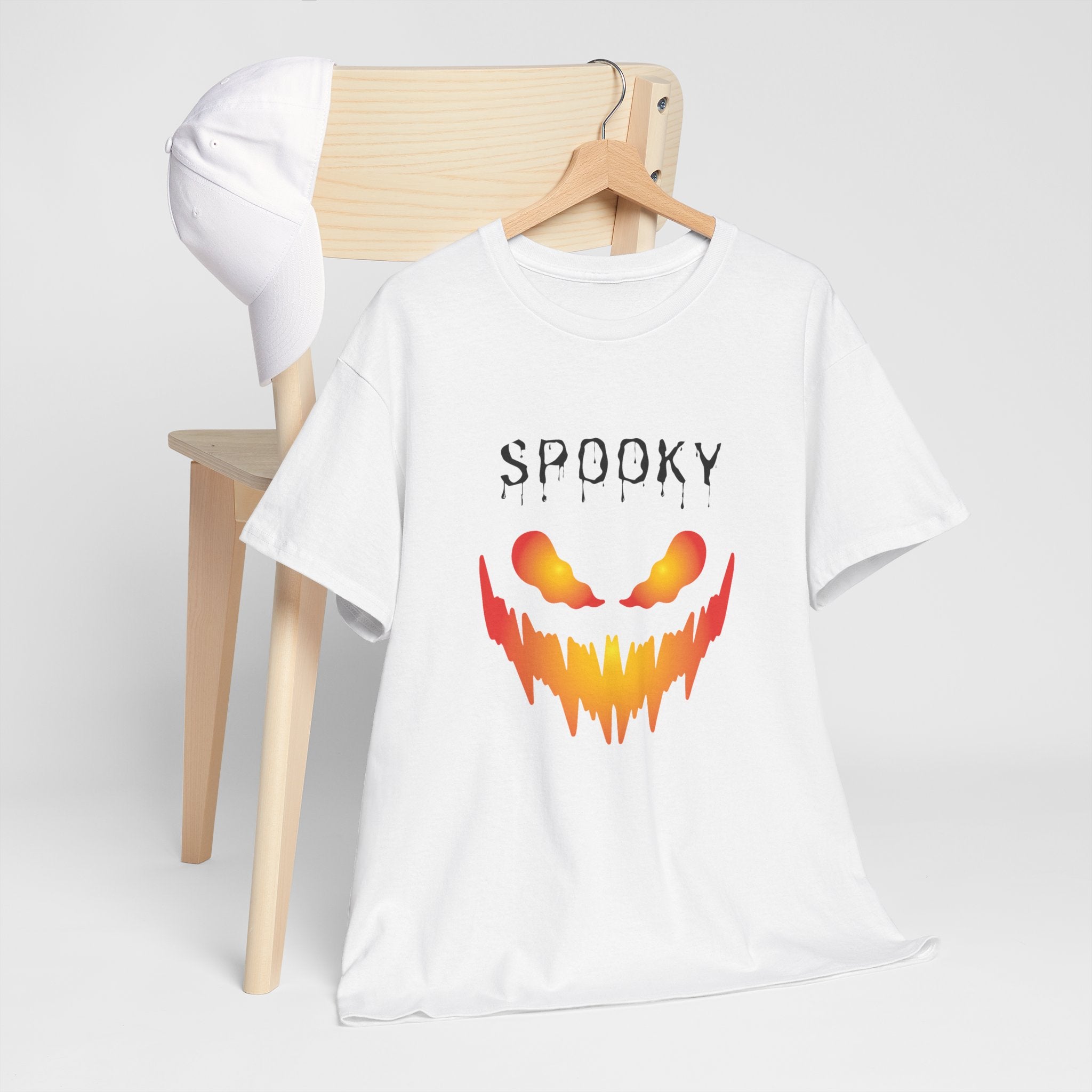 Spooky Halloween Tees, Unisex Heavy Cotton Tee for Fall, Ghostly Graphics Shirt, Halloween Apparel