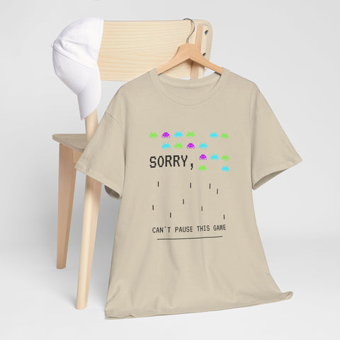 Retro Gamer Unisex Heavy Cotton Tee, Sorry Can't Pause This Game Shirt, Casual Wear T-Shirt, Fun Gaming Tee
