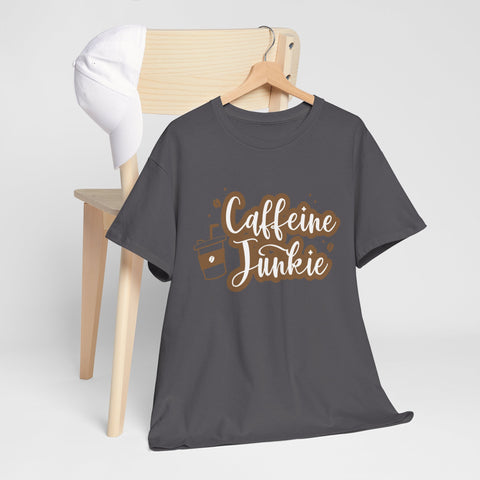 Caffeine Junkie Unisex Heavy Cotton Tee, Coffee Lover Shirt, Gift for Baristas, Comfortable Casual Wear, Daily Essentials
