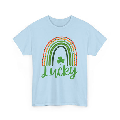 Lucky Rainbow Unisex Heavy Cotton Tee, St Patrick's Day Shirt, Gift for Friends, Everyday Tee, Casual Wear, Feel Good Fashion