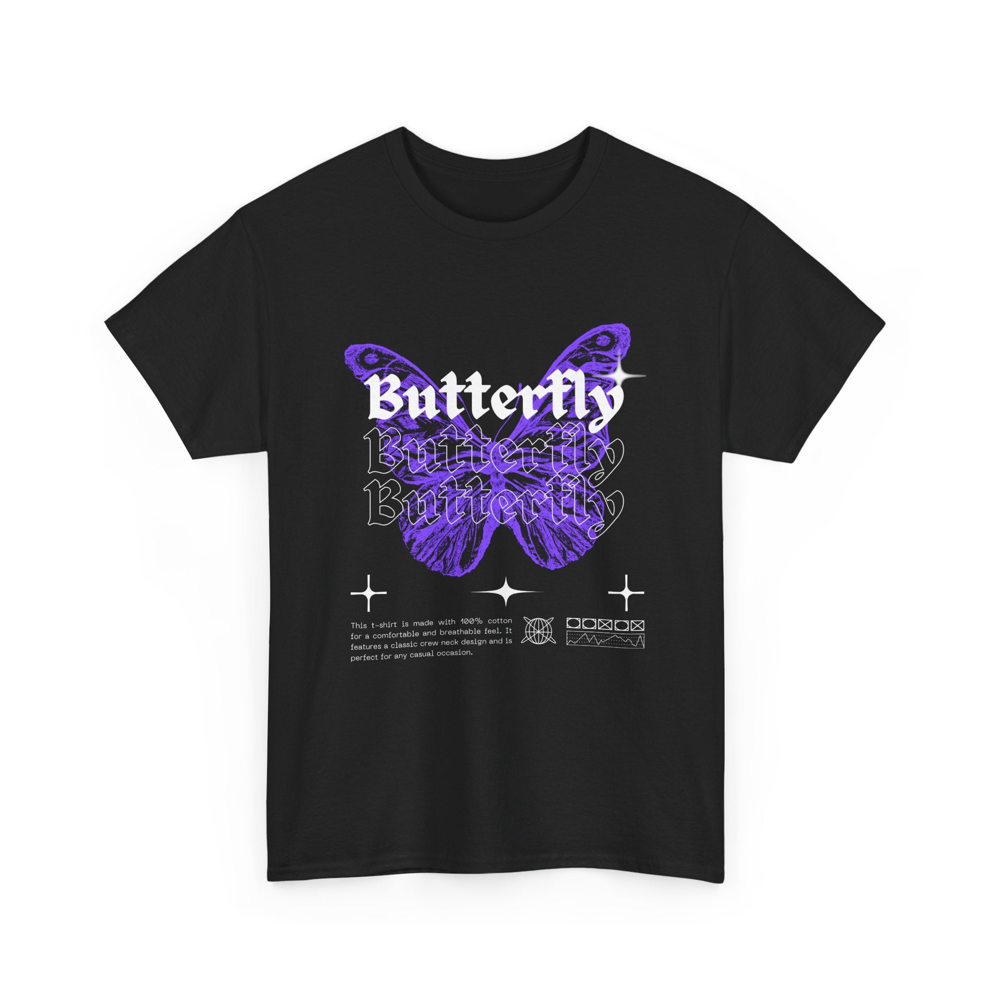 Butterfly Graphic Tee - Unisex Heavy Cotton T-Shirt, Nature Lover Gift, Casual Streetwear, Trendy Outfit, Spring Fashion