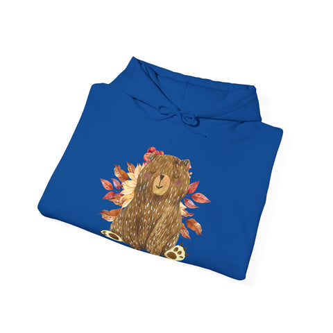 Autumn Bear Hoodie, Cozy Fall Sweatshirt, Cute Bear Pullover, Warm Unisex Hooded Sweatshirt