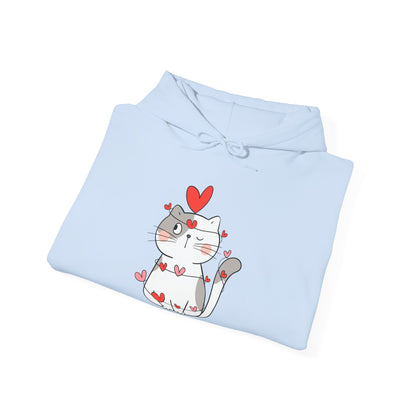 Cute Cat Valentine's Day Hoodie, Unisex Sweatshirt for Pet Lovers, Cozy Gift, Valentine's Day Apparel, Cat Lover Hoodie, Heart Design