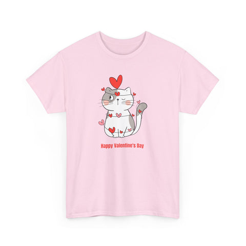Valentine's Day Cat Tee Unisex Cotton T-Shirt for Pet Lovers Gifts for Her Cute Animal Graphic Shirt Valentine's Day