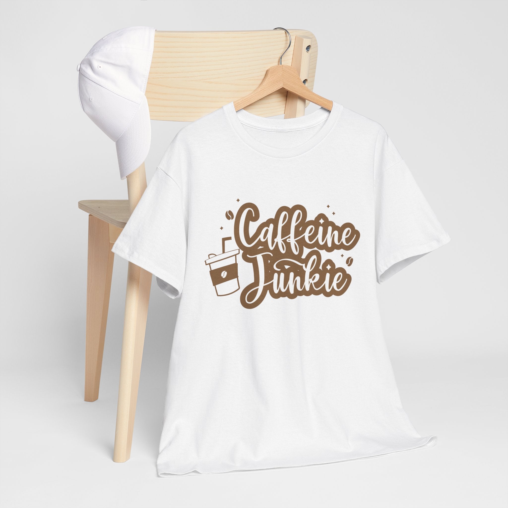 Caffeine Junkie Unisex Heavy Cotton Tee, Coffee Lover Shirt, Gift for Baristas, Comfortable Casual Wear, Daily Essentials