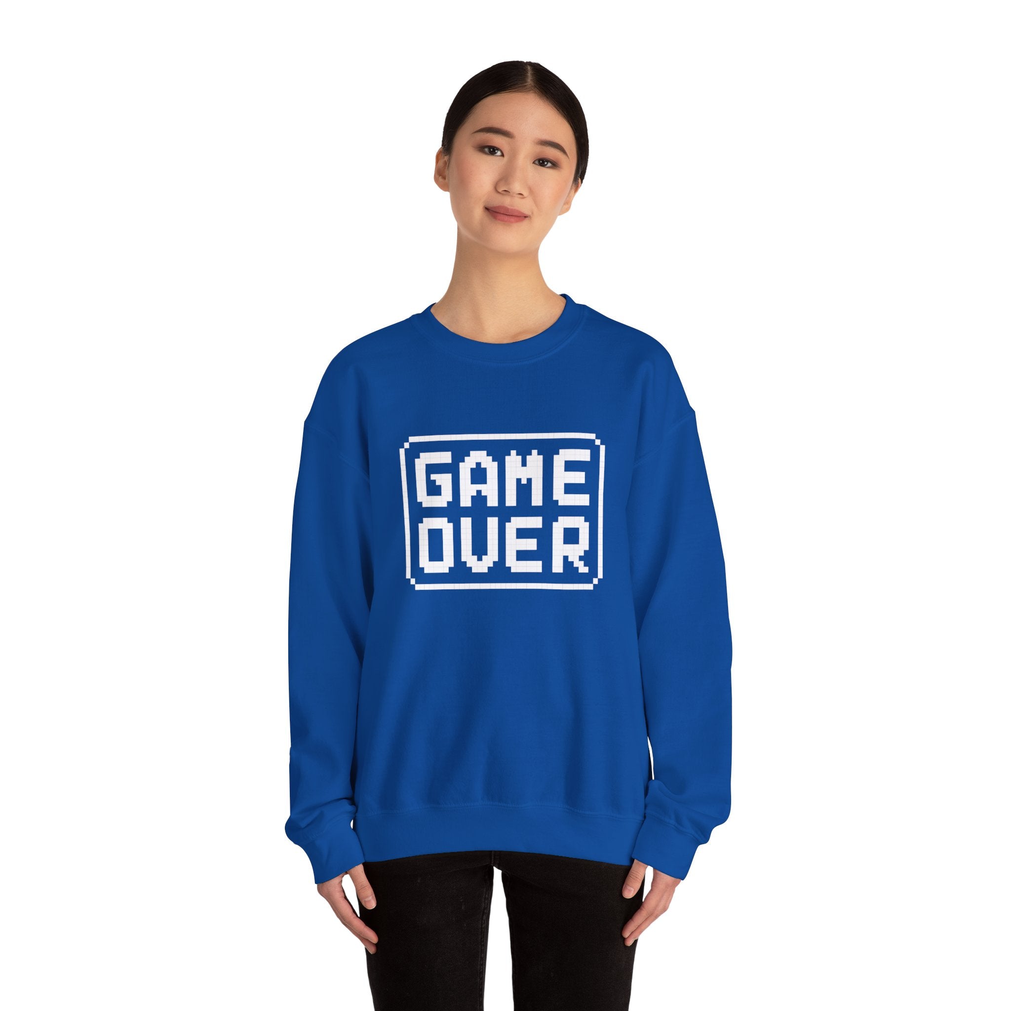Pixel Art Game Over Sweatshirt, Retro Gaming Sweater, Cozy Unisex Pullover, Perfect Gift for Gamers, Versatile Casual Wear