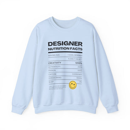 Designer Nutrition Facts Sweatshirt, Funny Graphic Crewneck, Gift for Creatives, Unique Unisex Apparel, Cozy Layering Top