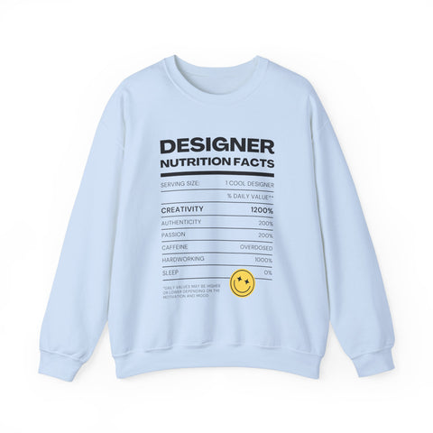 Designer Nutrition Facts Sweatshirt, Funny Graphic Crewneck, Gift for Creatives, Unique Unisex Apparel, Cozy Layering Top
