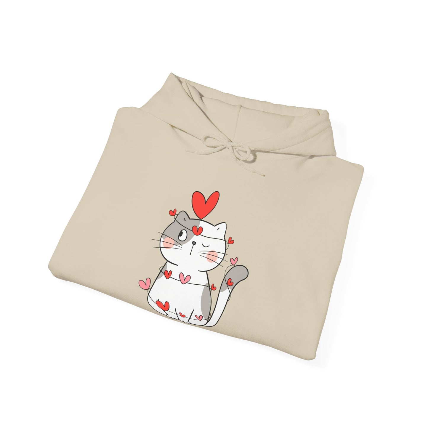 Cute Cat Valentine's Day Hoodie, Unisex Sweatshirt for Pet Lovers, Cozy Gift, Valentine's Day Apparel, Cat Lover Hoodie, Heart Design