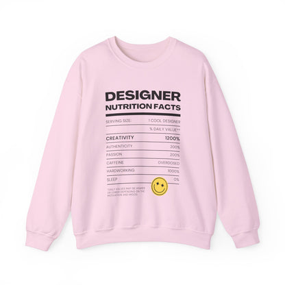 Designer Nutrition Facts Sweatshirt, Funny Graphic Crewneck, Gift for Creatives, Unique Unisex Apparel, Cozy Layering Top