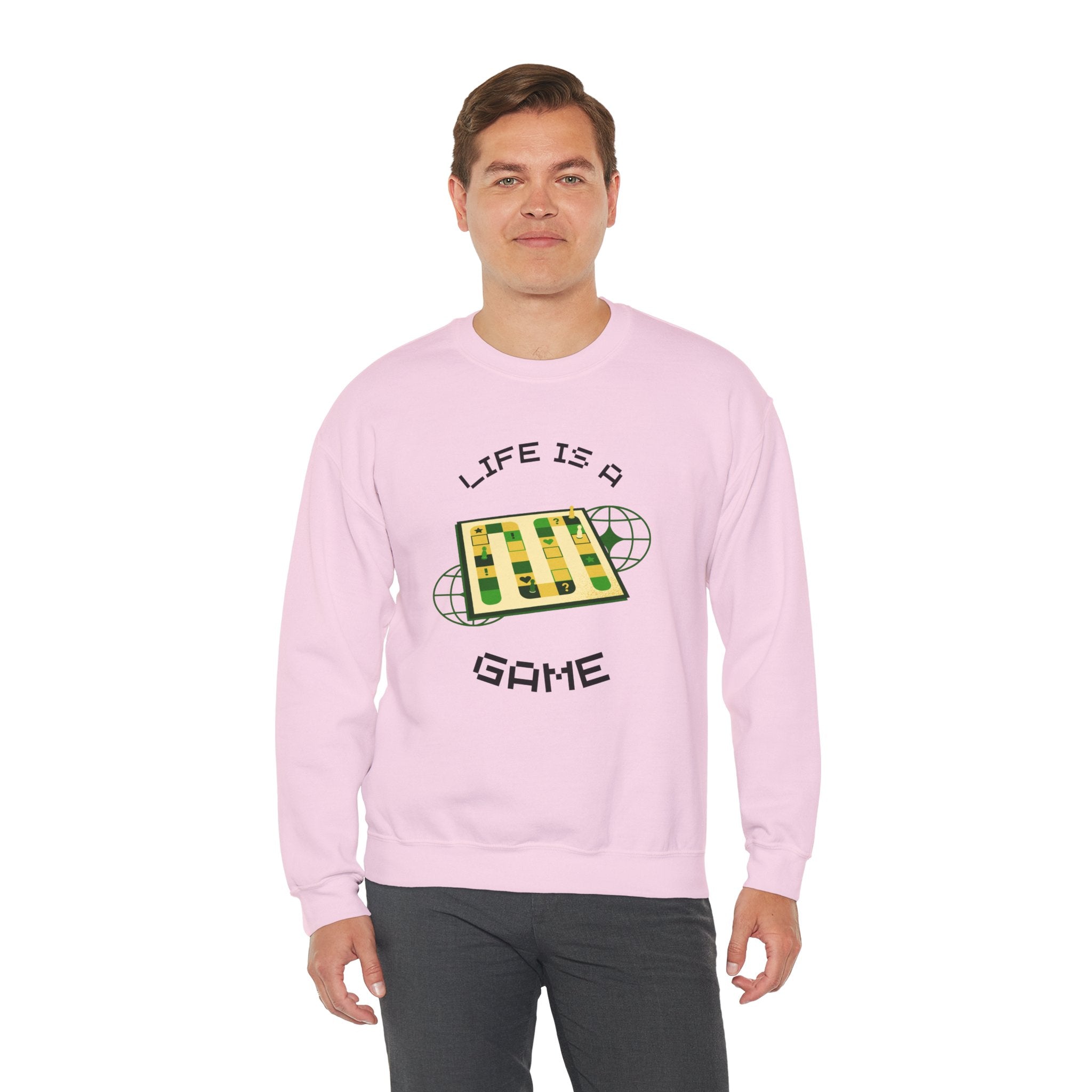 Game Board Life Is a Game Crewneck Sweatshirt, Casual Fun Gaming Sweatshirt