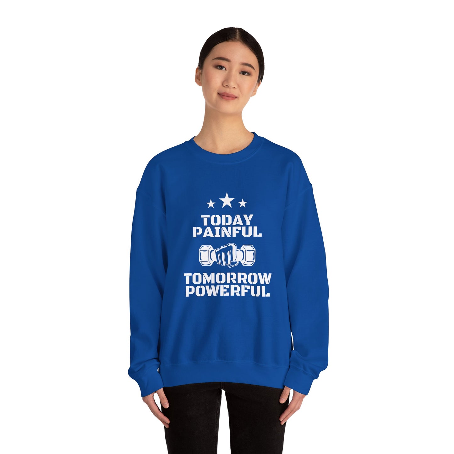 Motivational Gym Sweatshirt - Today Painful Tomorrow Powerful, Fitness Gift, Workout Apparel, Unisex Crewneck