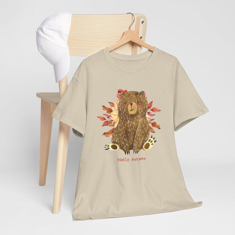 Cozy Autumn Bear Tee, Perfect for Fall Celebrations, Casual Wear, Unisex Cotton T-Shirt, Cute Autumn Apparel