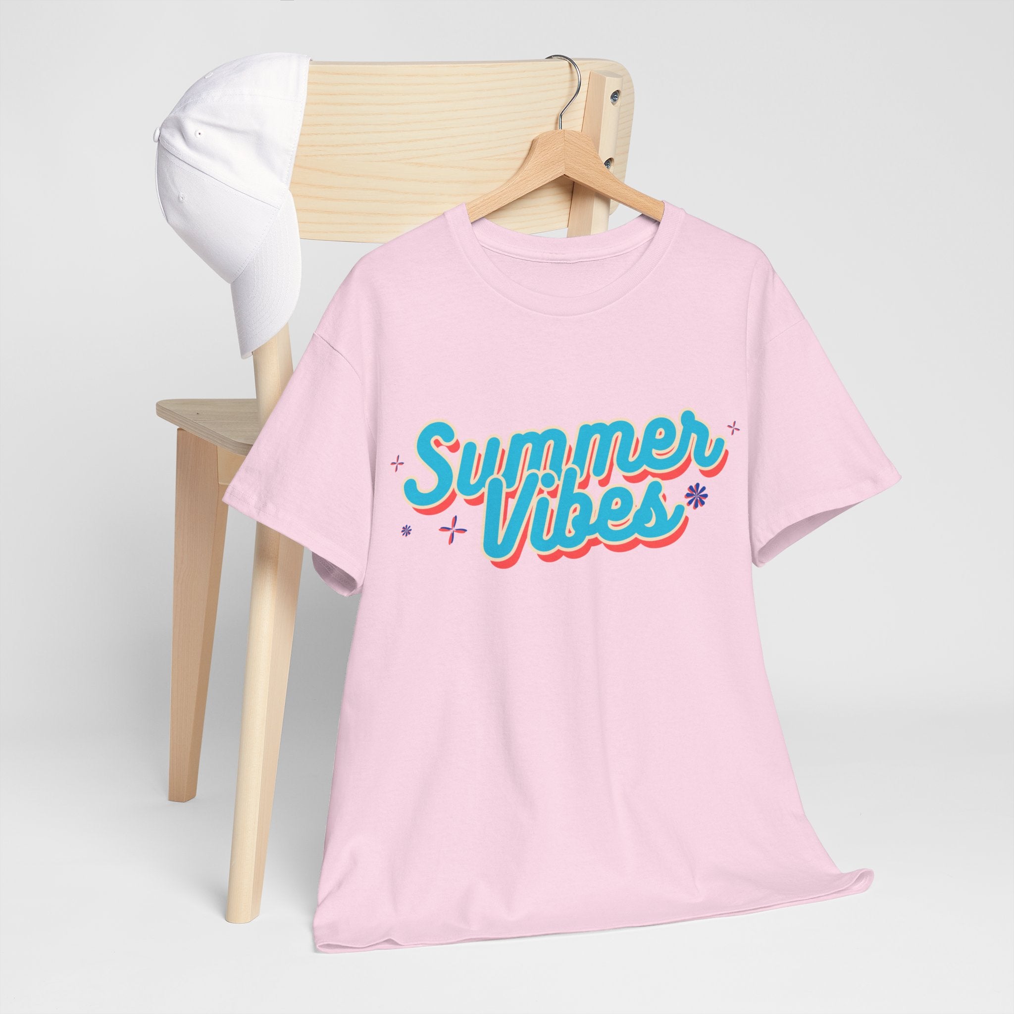 Summer Vibes Unisex Heavy Cotton Tee, Casual Summer Shirt, Beachwear, Gift for Friends, Vacation Essential, Fun Tee