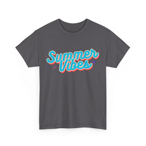 Summer Vibes Unisex Heavy Cotton Tee, Casual Summer Shirt, Beachwear, Gift for Friends, Vacation Essential, Fun Tee