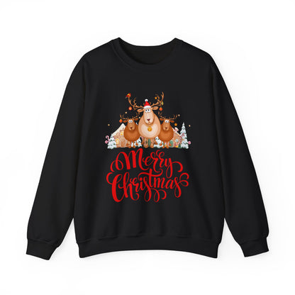 Merry Christmas Sweatshirt, Cozy Holiday Crewneck, Festive Gift for Him/Her, Winter Apparel, Reindeer Design