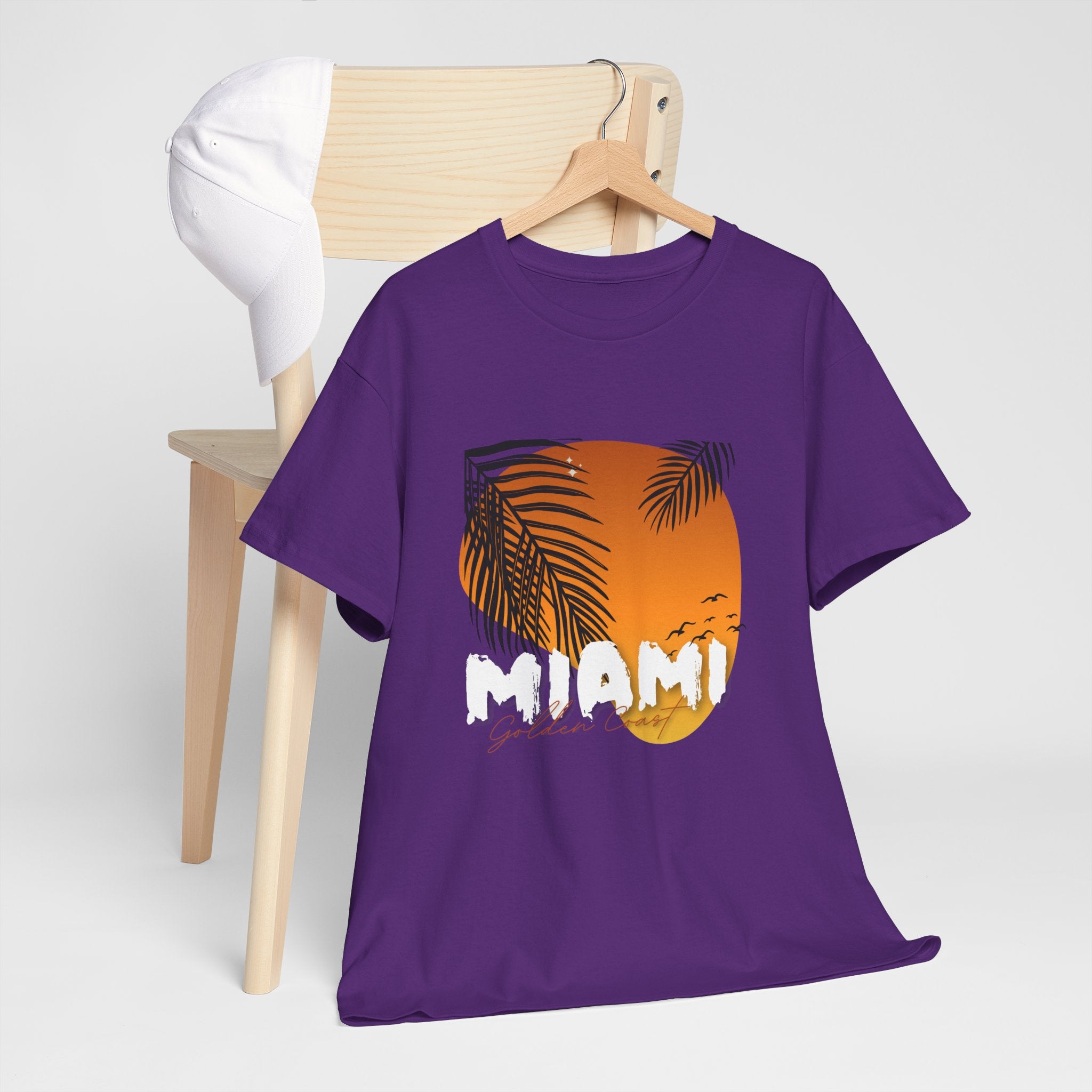Miami Sunset Unisex Heavy Cotton Tee | Casual Summer T-Shirt, Relaxed Fit Shirt