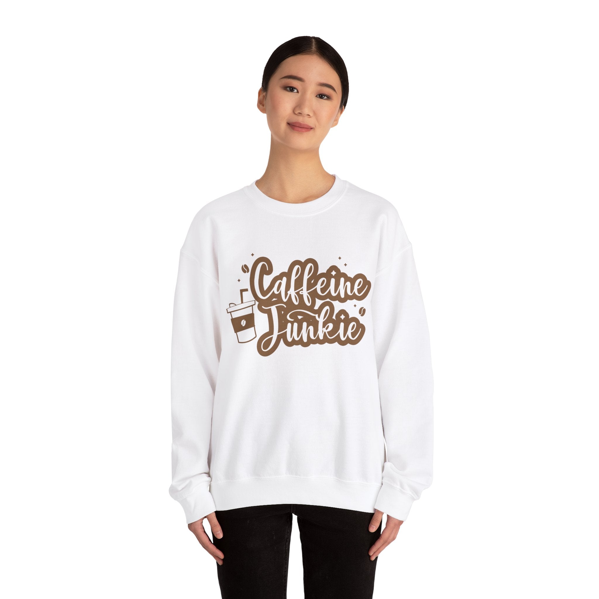 Caffeine Junkie Crewneck Sweatshirt | Cozy Gift for Coffee Lovers, Perfect for Fall, Everyday Wear, Casual Style, Gift for Her