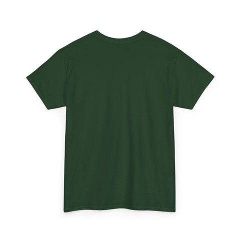 Forest green t-shirt, short sleeve, crew neck, laid flat.