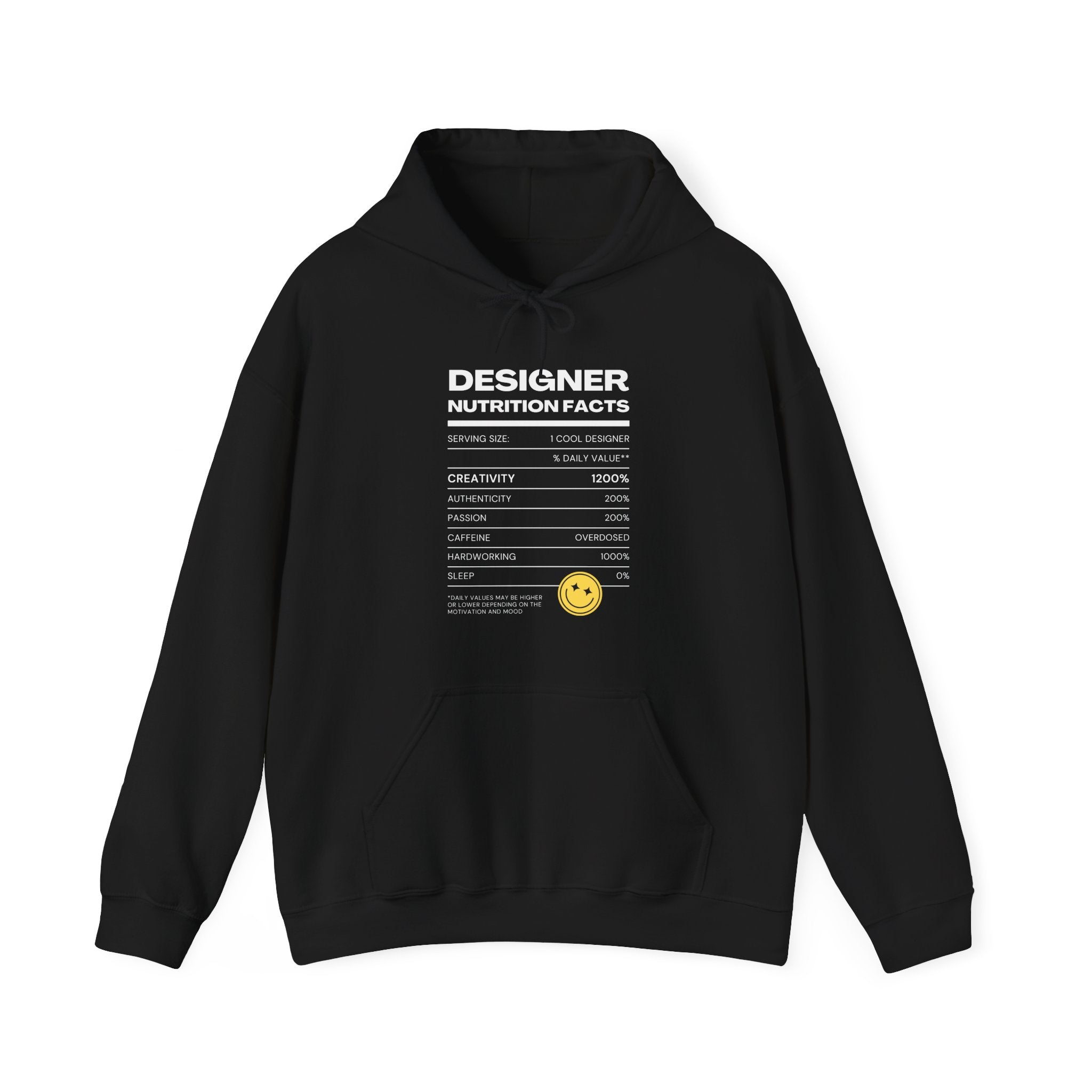 Creative Vibes Unisex Hoodie - Designer Nutrition Facts, Cozy Sweatshirt, Gift for Artists, Motivational Apparel, Inspiring Fashion