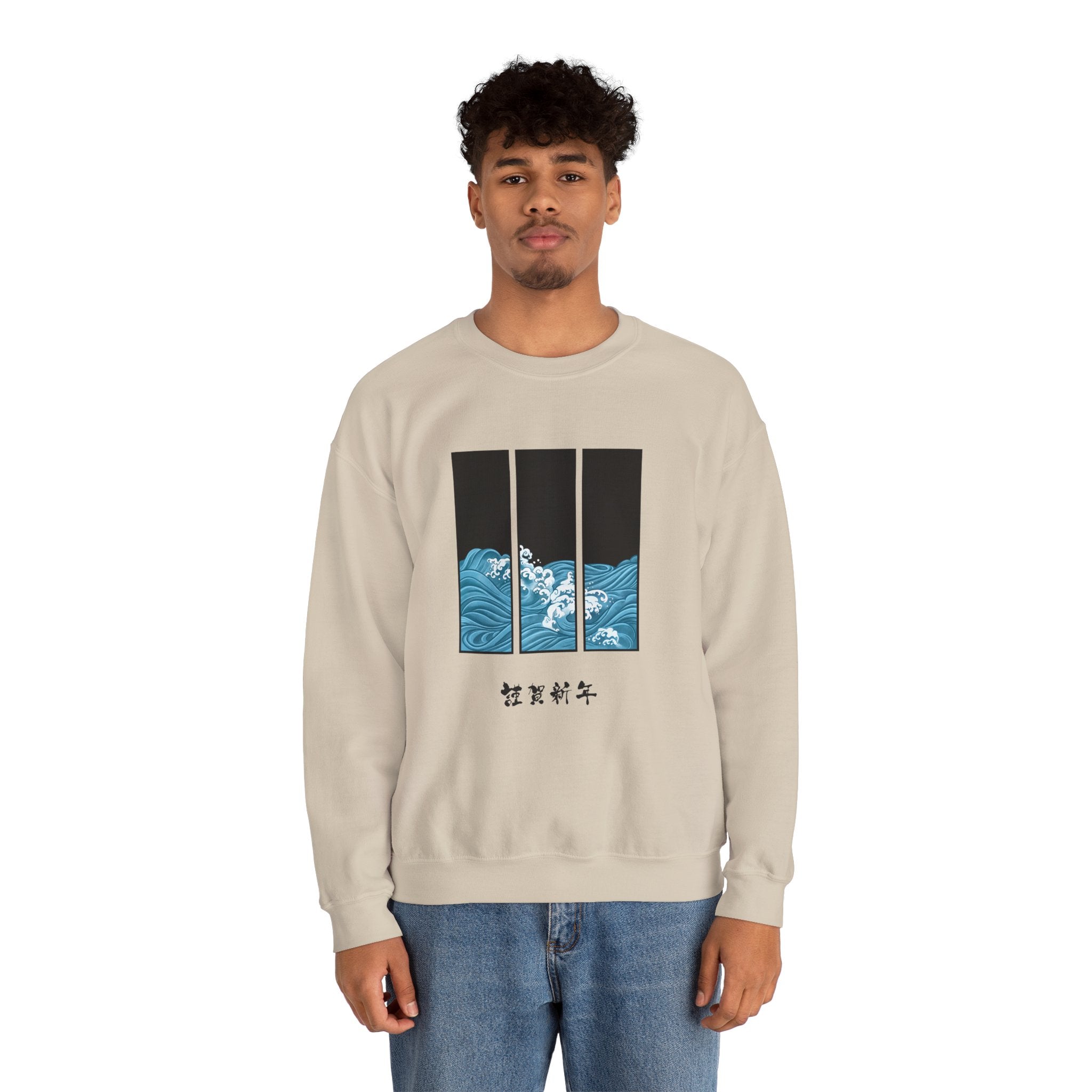 Japanese inspired Wave Art Unisex Crewneck Sweatshirt - Cozy Ocean Vibes, Perfect for Beach Lovers, Casual Wear, Summer Fashion