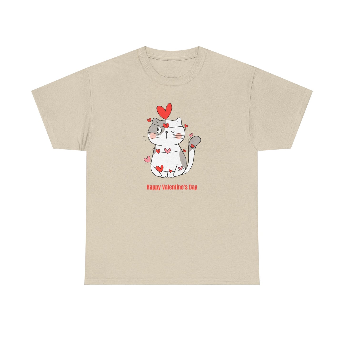 Valentine's Day Cat Tee Unisex Cotton T-Shirt for Pet Lovers Gifts for Her Cute Animal Graphic Shirt Valentine's Day