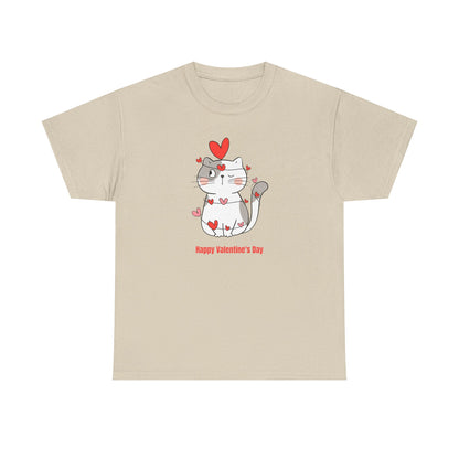 Valentine's Day Cat Tee Unisex Cotton T-Shirt for Pet Lovers Gifts for Her Cute Animal Graphic Shirt Valentine's Day