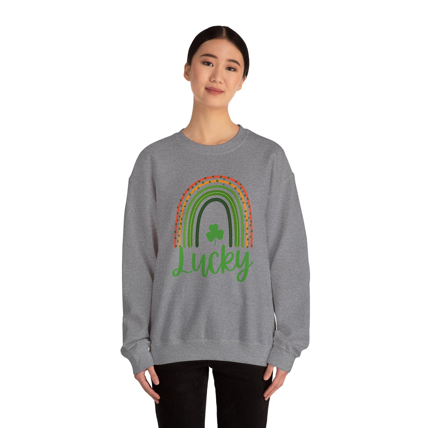 Lucky St Patrick's Day Crewneck Sweatshirt, Unisex Sweatshirt, Rainbow Sweatshirt, Green & White Sweatshirt, Holiday Gift