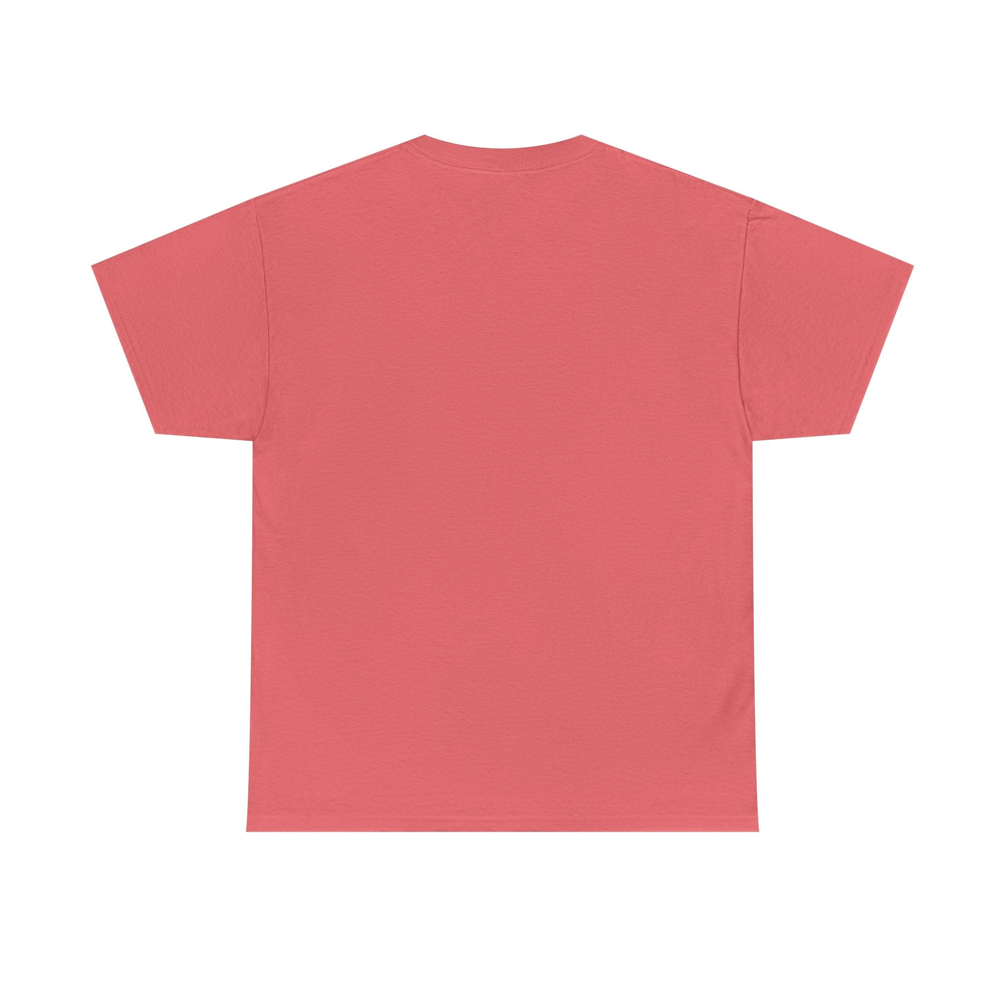 Back view of a plain coral t-shirt.