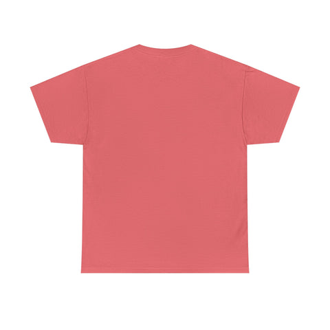 Back view of a plain coral t-shirt.