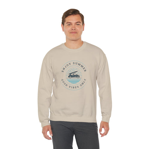 Enjoy Summer Good Vibes Crewneck Sweatshirt, Unisex Summer Apparel, Casual Layering, Beach Day Outfit, Gift for Travel Lovers