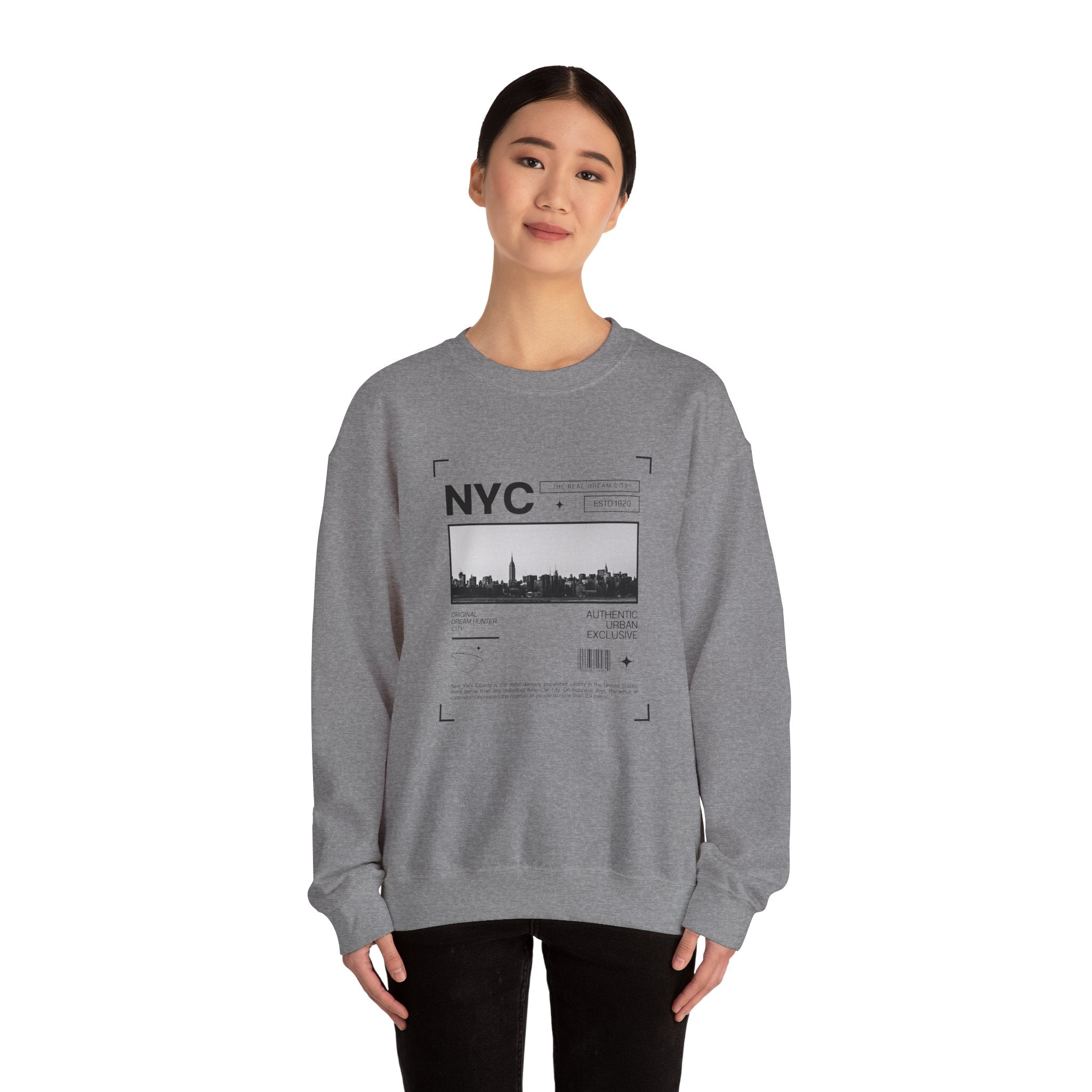NYC Graphic Crewneck Sweatshirt - Urban Streetwear Pullover, Gift for Travelers, Unisex Sweatshirt