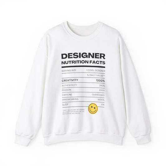 Designer Nutrition Facts Sweatshirt, Funny Graphic Crewneck, Gift for Creatives, Unique Unisex Apparel, Cozy Layering Top