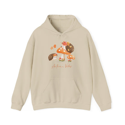 Autumn-themed Unisex Heavy Blend Hooded Sweatshirt, Cozy Fall Hoodie, Cute Mushroom Design, Perfect Gift for Nature Lovers, Seasonal Fashion