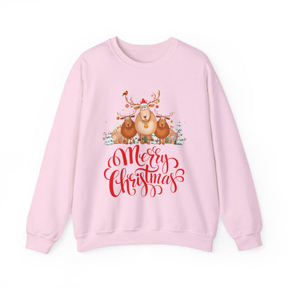 Merry Christmas Sweatshirt, Cozy Holiday Crewneck, Festive Gift for Him/Her, Winter Apparel, Reindeer Design