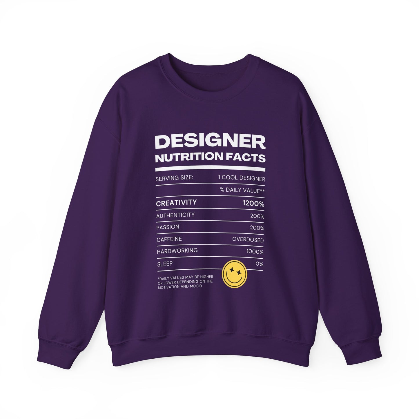 Designer Nutrition Facts Sweatshirt, Funny Graphic Crewneck, Gift for Creatives, Unique Unisex Apparel, Cozy Layering Top