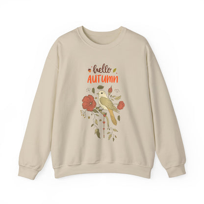 Hello Autumn Unisex Crewneck Sweatshirt, Cozy Fall Fashion, Perfect for Thanksgiving, Gift for Nature Lovers, Casual Everyday Wear