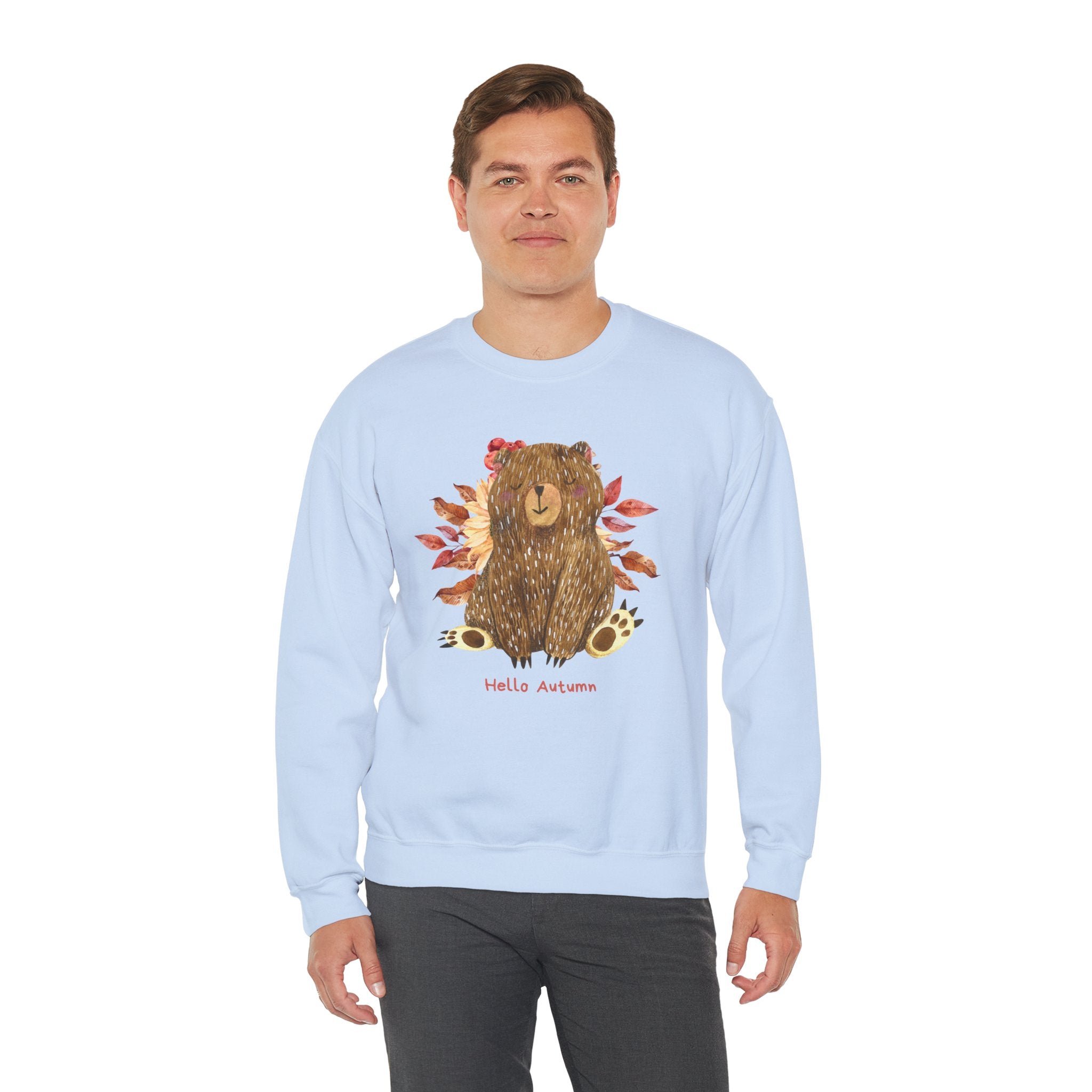 Cozy Bear Sweatshirt for Autumn, Unisex Crewneck with Fall Vibes, Ideal for Thanksgiving, Casual Wear