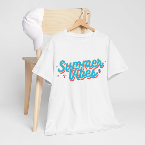Summer Vibes Unisex Heavy Cotton Tee, Casual Summer Shirt, Beachwear, Gift for Friends, Vacation Essential, Fun Tee