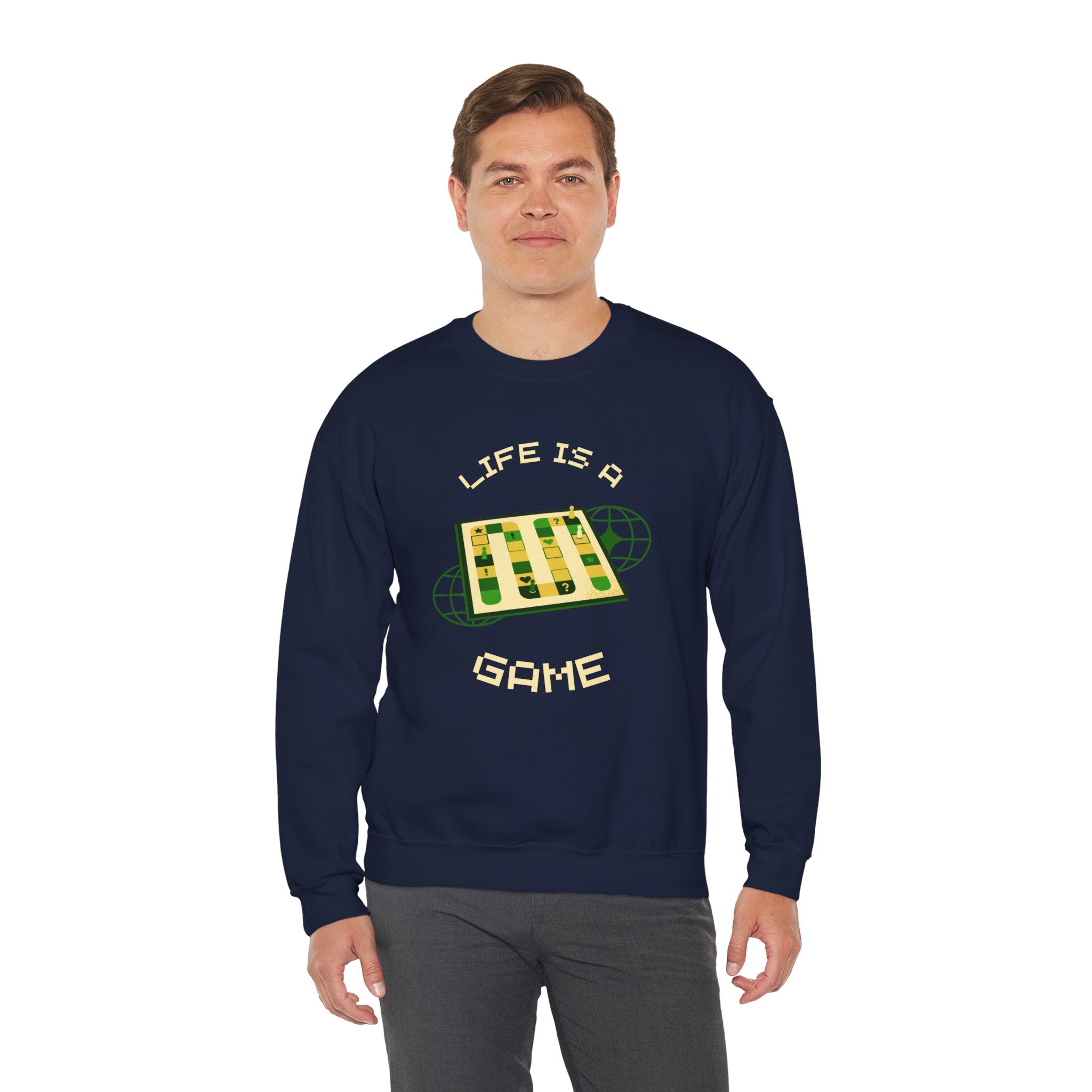 Game Board Life Is a Game Crewneck Sweatshirt, Casual Fun Gaming Sweatshirt