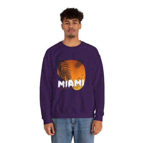 Miami Sunset Crewneck Sweatshirt, Beach Vibes Apparel, Unisex Casual Wear, Summer Fashion
