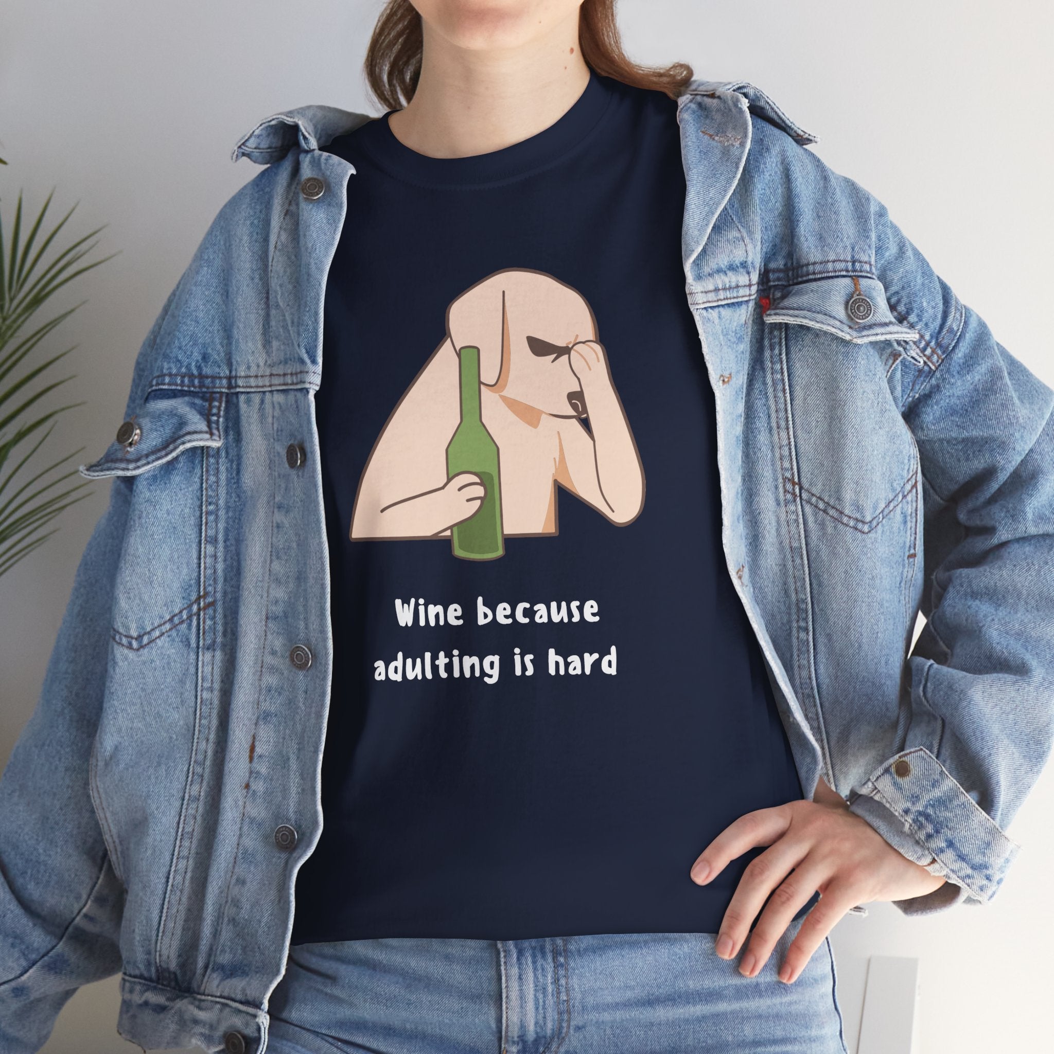 Funny Adulting Graphic Tee, Wine Lover Shirt, Humor Gift for Friends, Birthday, Relaxed Fit Unisex Cotton Top, Casual Wear