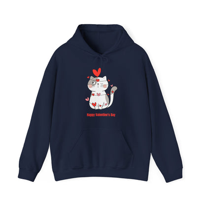 Cute Cat Valentine's Day Hoodie, Unisex Sweatshirt for Pet Lovers, Cozy Gift, Valentine's Day Apparel, Cat Lover Hoodie, Heart Design