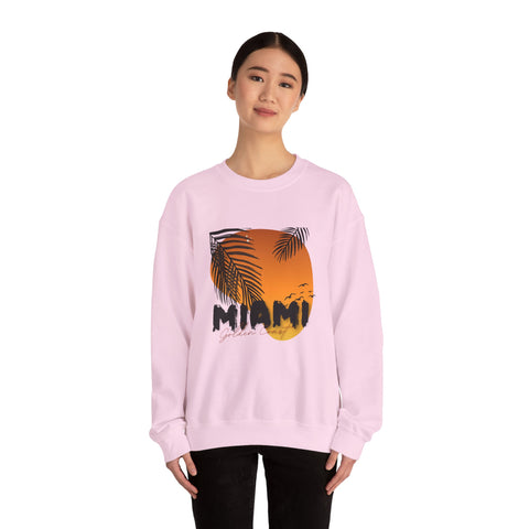 Miami Sunset Crewneck Sweatshirt, Beach Vibes Apparel, Unisex Casual Wear, Summer Fashion