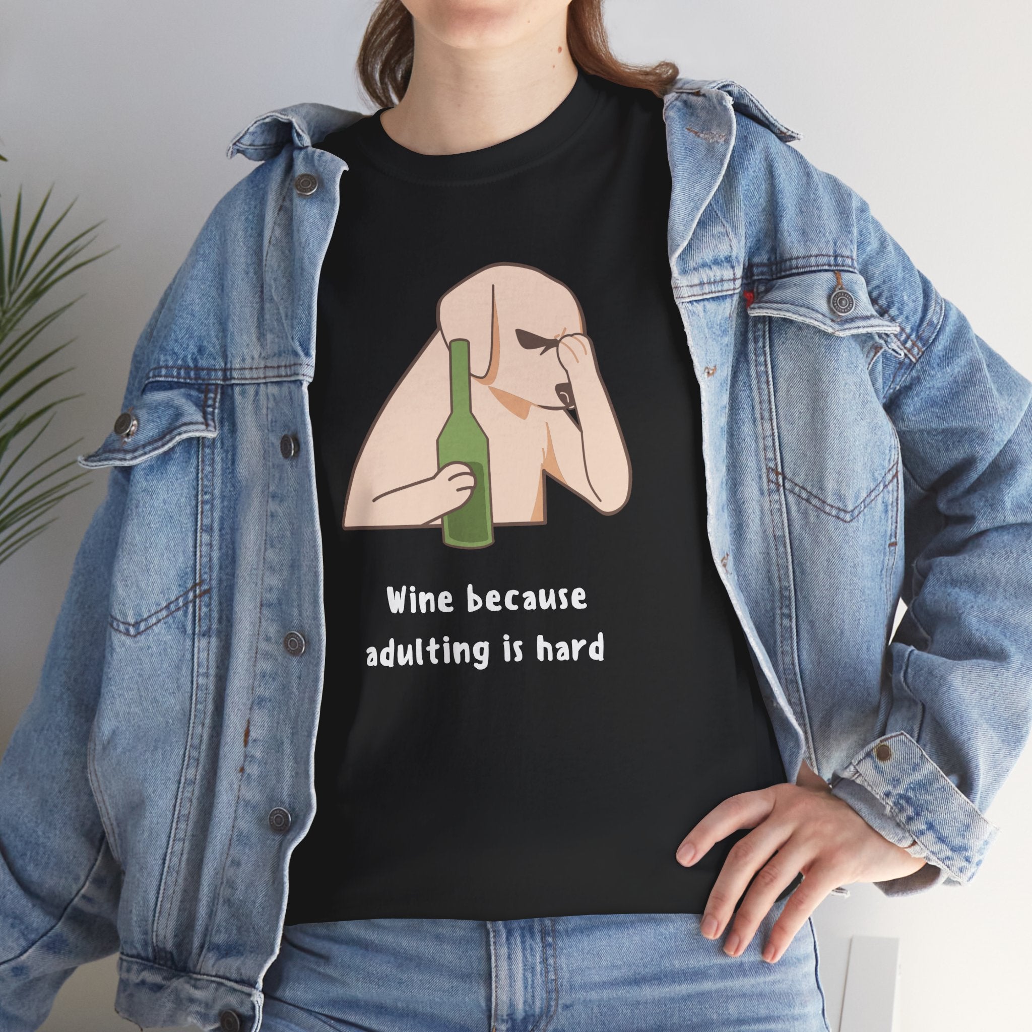 Funny Adulting Graphic Tee, Wine Lover Shirt, Humor Gift for Friends, Birthday, Relaxed Fit Unisex Cotton Top, Casual Wear