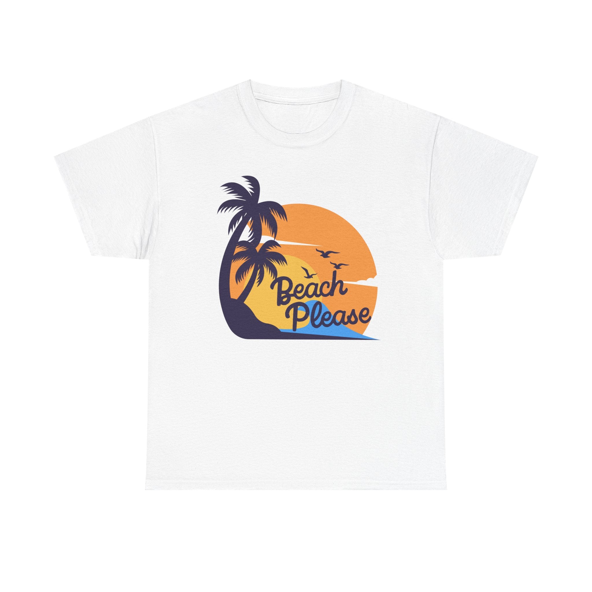 Beach Please Unisex Heavy Cotton Tee - Relaxed Summer Vibe, Perfect for Vacations, Beach Days, Casual Outfits, Gift for Beach Lovers