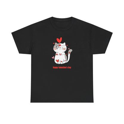 Valentine's Day Cat Tee Unisex Cotton T-Shirt for Pet Lovers Gifts for Her Cute Animal Graphic Shirt Valentine's Day